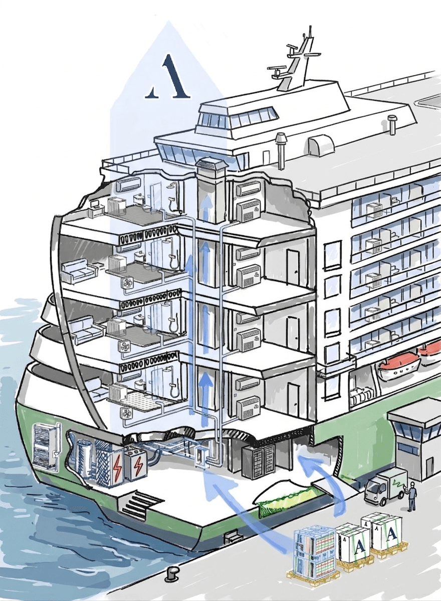 ASENSI ship: product lines in the cutaway